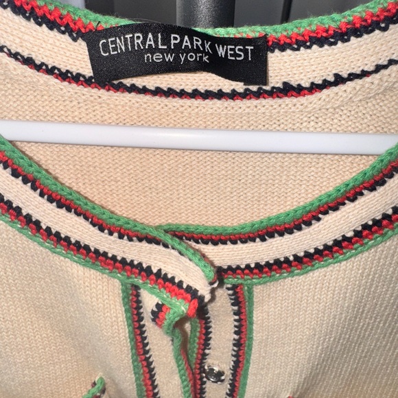 Central Park West Cream Short Sleeve Cardigan with Multicolor Trim - Picture 2 of 5